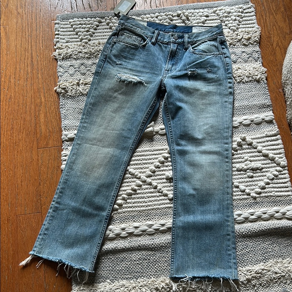 All Saints Blue Cropped Ankle Jeans with Vintage Wash